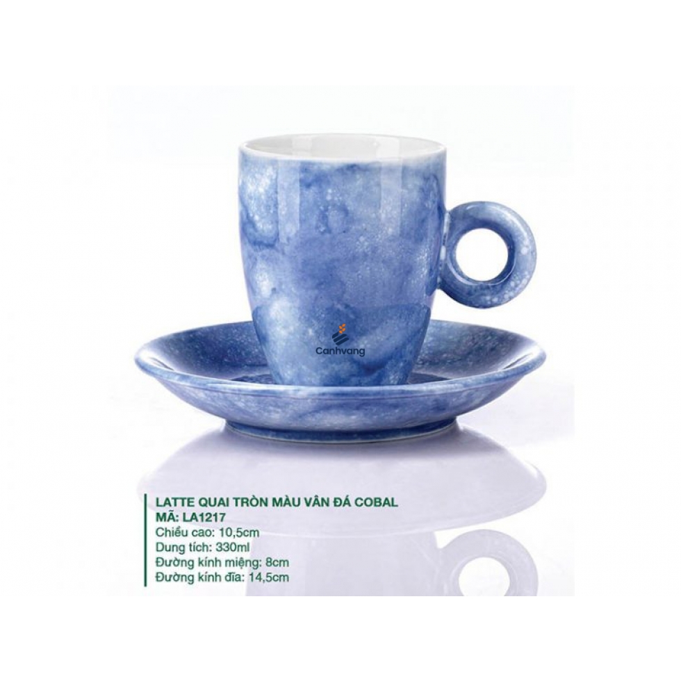 Ly Latte Sứ Quai Tròn Màu Vân Đá Cobal 0.33L