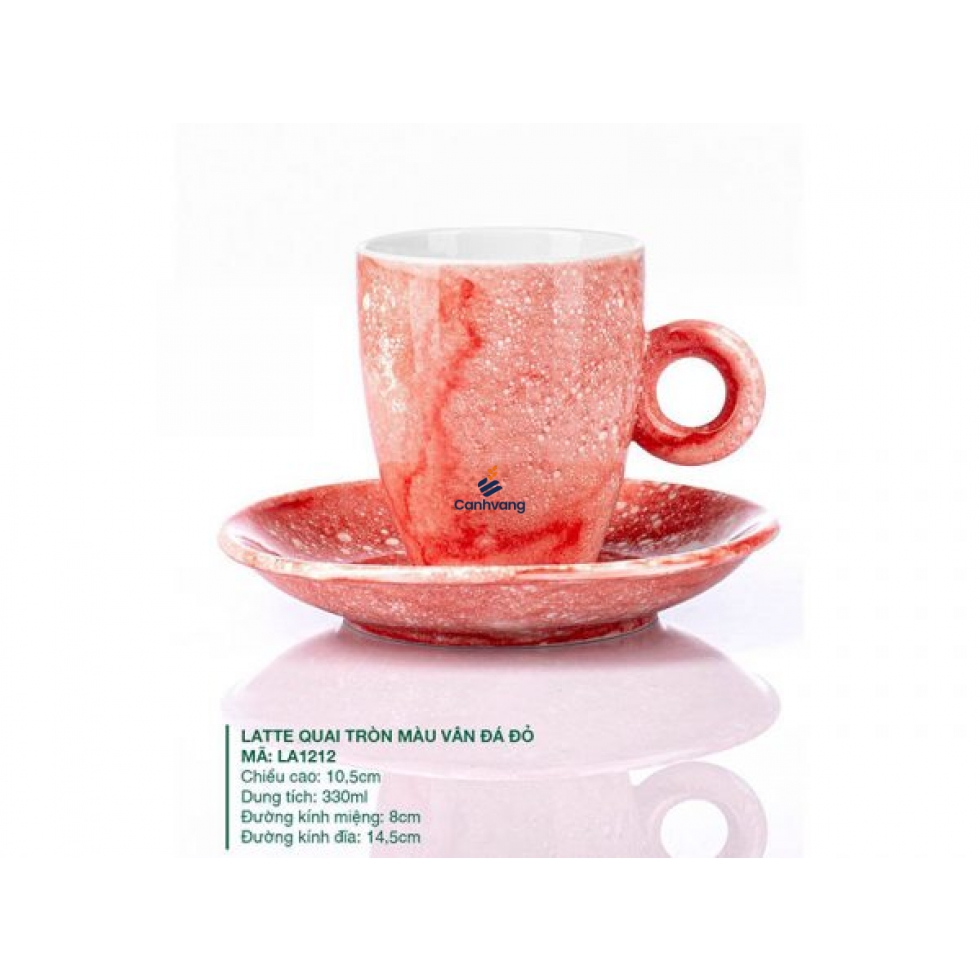 Ly Latte Sứ Quai Tròn Màu Vân Đá Đỏ 330ml