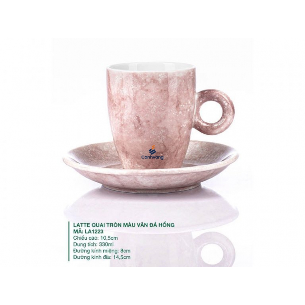 Ly Latte Sứ Quai Tròn Màu Vân Đá Hồng 330ml