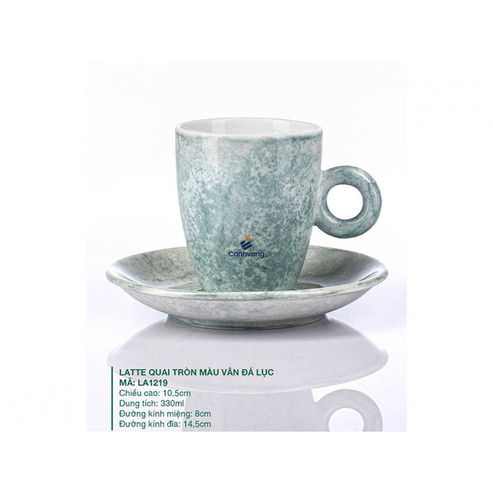 Ly Latte Sứ Quai Tròn Màu Vân Đá Lục 330ml
