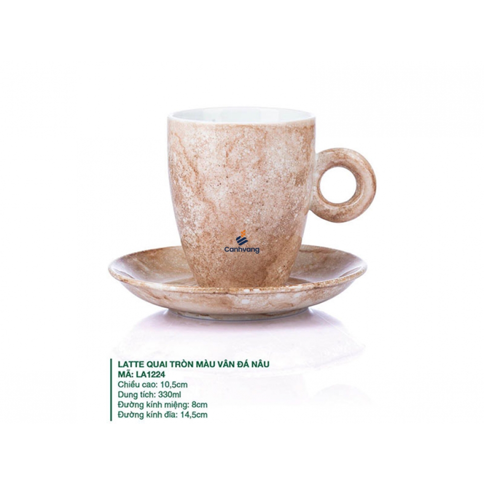 Ly Latte sứ Quai Tròn màu Vân Đá Nâu 330ml