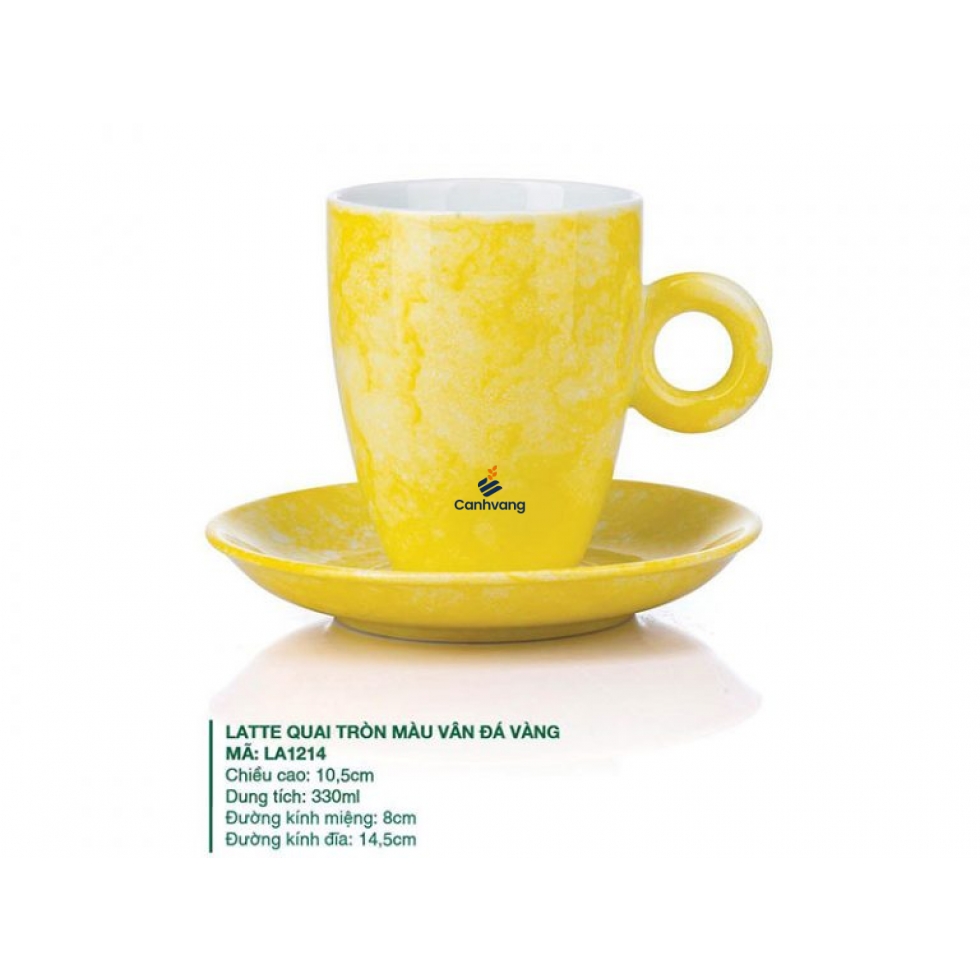Ly Latte sứ Quai Tròn Màu Vân Đá Vàng 0.33L