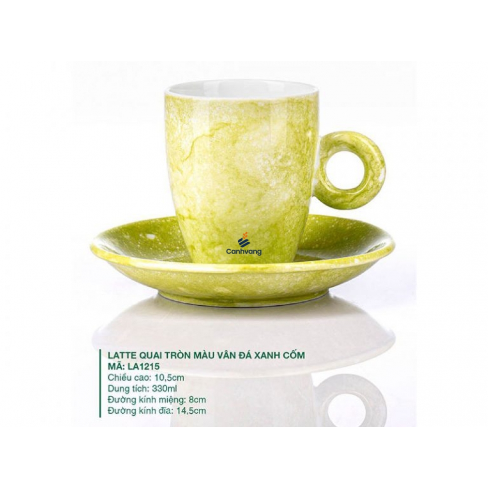 Ly Latte Sứ Quai Tròn Màu Vân Đá Xanh Cốm 330ml