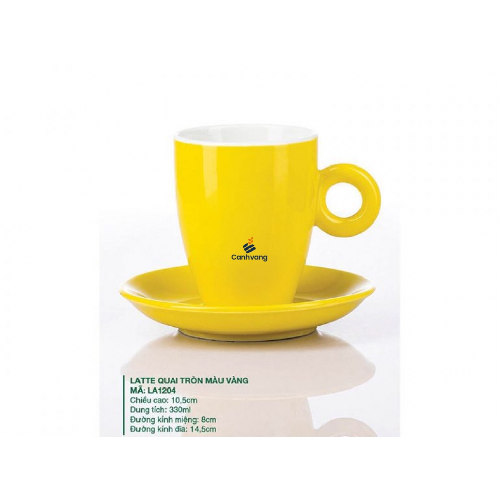 Ly Latte Sứ Quai Tròn Màu Vàng 330ml