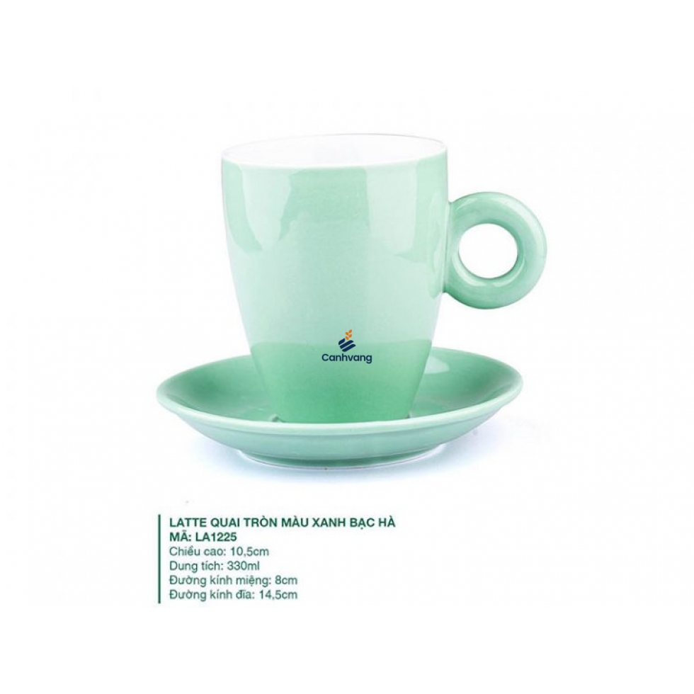 Ly Latte Sứ Quai Tròn Màu Xanh Bạc Hà 330ml