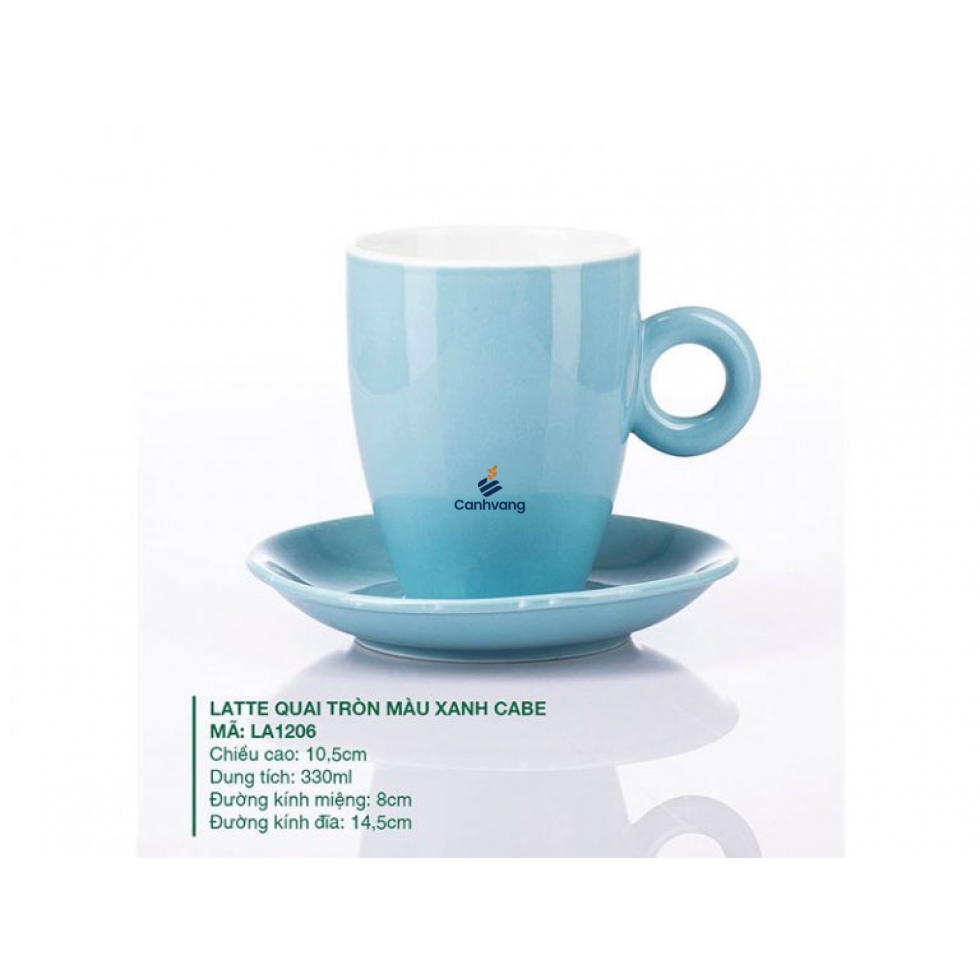 Ly Latte Sứ Quai Tròn màu Xanh Cabe 0.33L