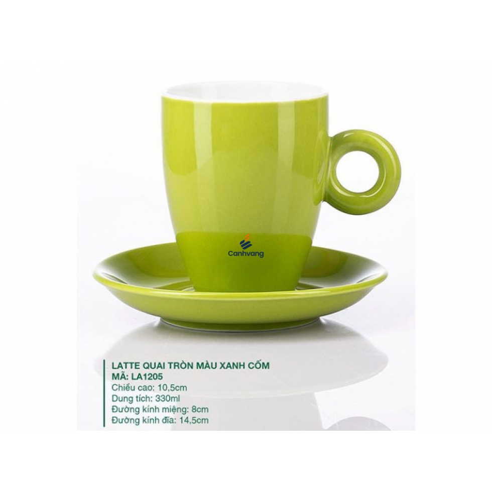 Ly Latte Sứ Quai Tròn Màu Xanh Cốm 330ml