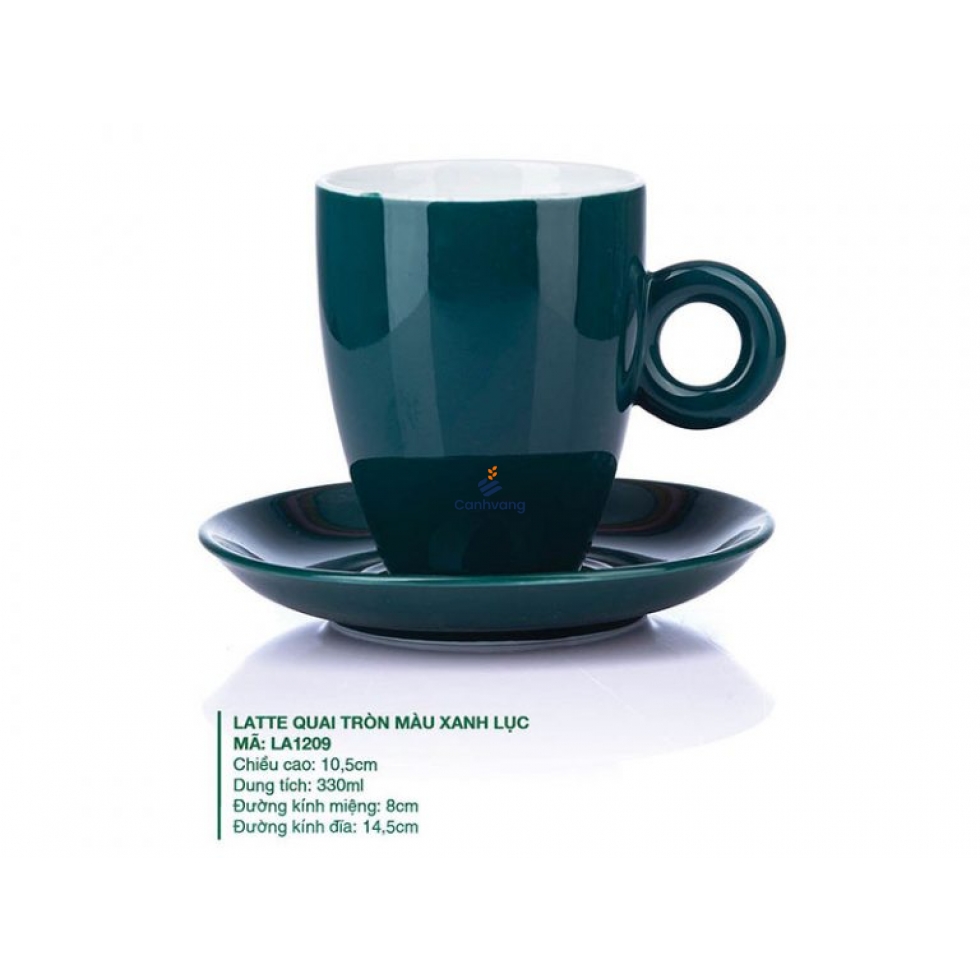 Ly Latte Sứ Quai Tròn Màu Xanh Lục 330ml