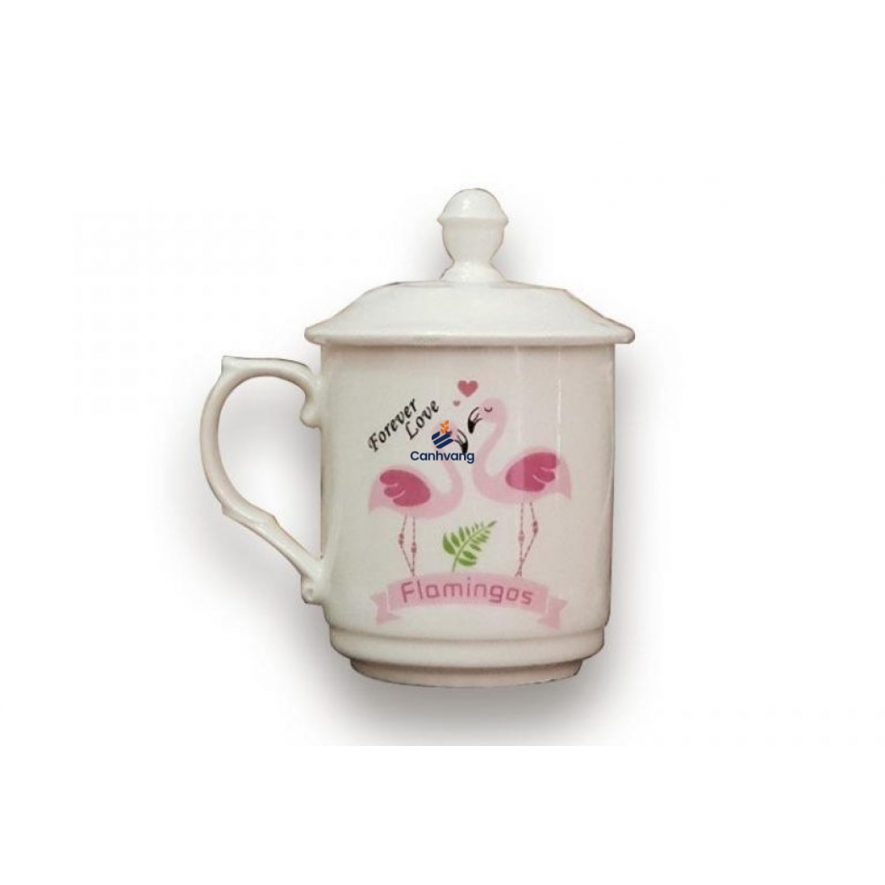 Ly sứ Cảnh Bát Tràng Chim Hạc 0.3L+ Nắp
