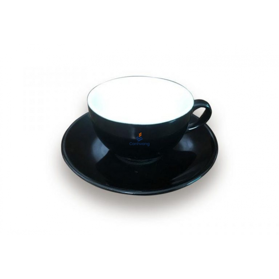 Ly Sứ Capucino Màu Đen Bát Tràng 0.22L + Dĩa