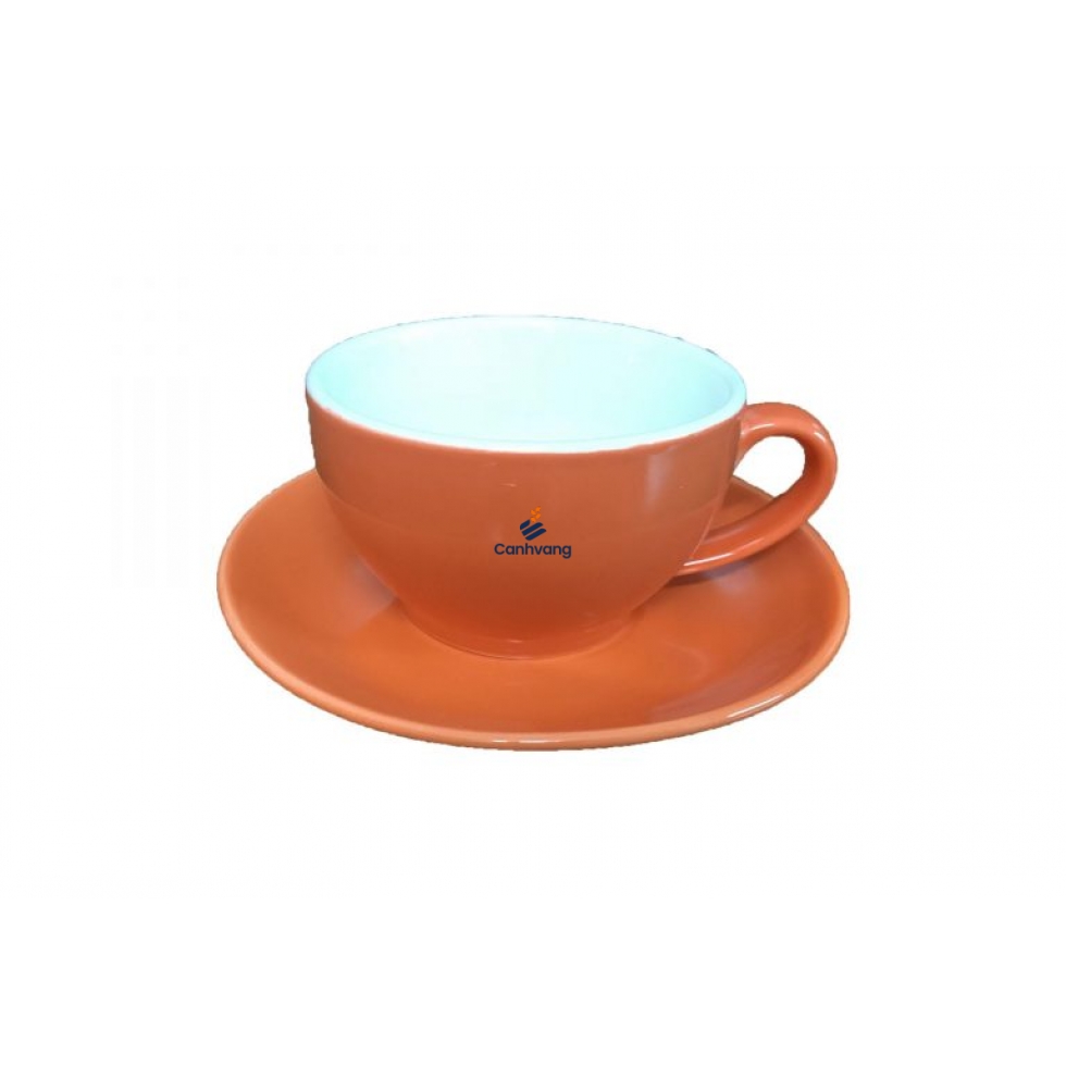 Ly Sứ Capucino Màu Gốm Sứ Bát Tràng 0.22L + Dĩa