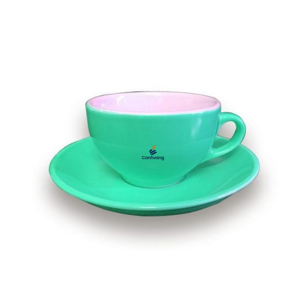 Ly Sứ Capucino Màu Xanh Trời Bát Tràng 0.22L + Dĩa