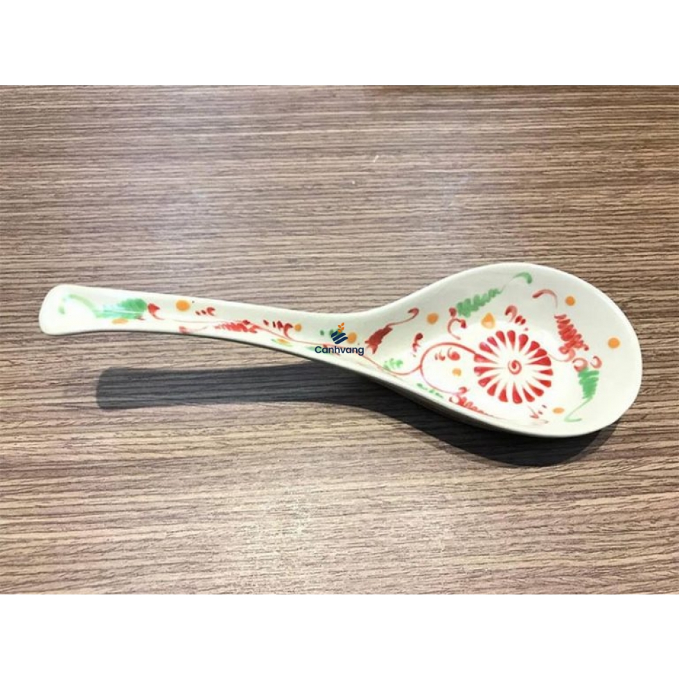 Muỗng Canh Bát Tràng Tam Thái Hoa Cúc Đỏ