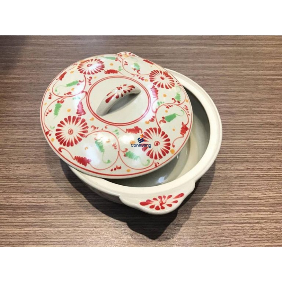 Thố Sâu Lòng Bát Tràng Tam Thái Hoa Cúc Đỏ