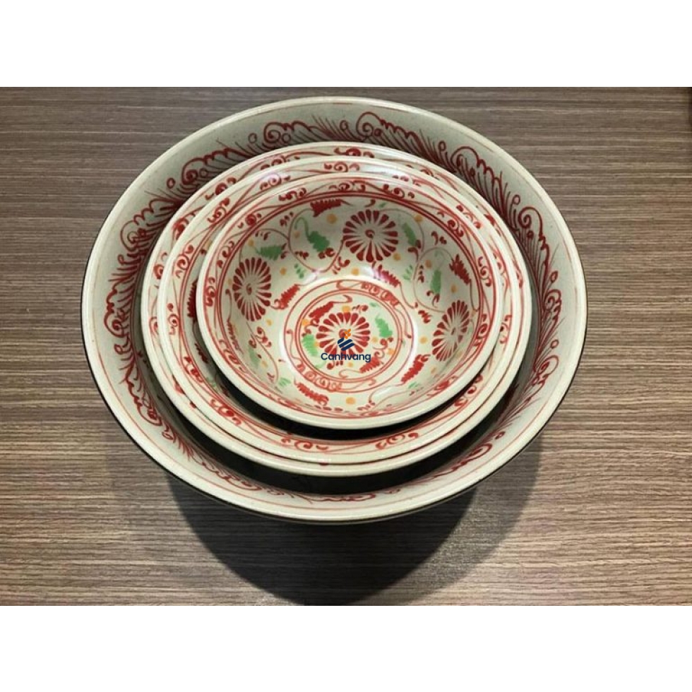 Tô Cổ Sâu Lòng Bát Tràng Tam Thái Hoa Cúc Đỏ