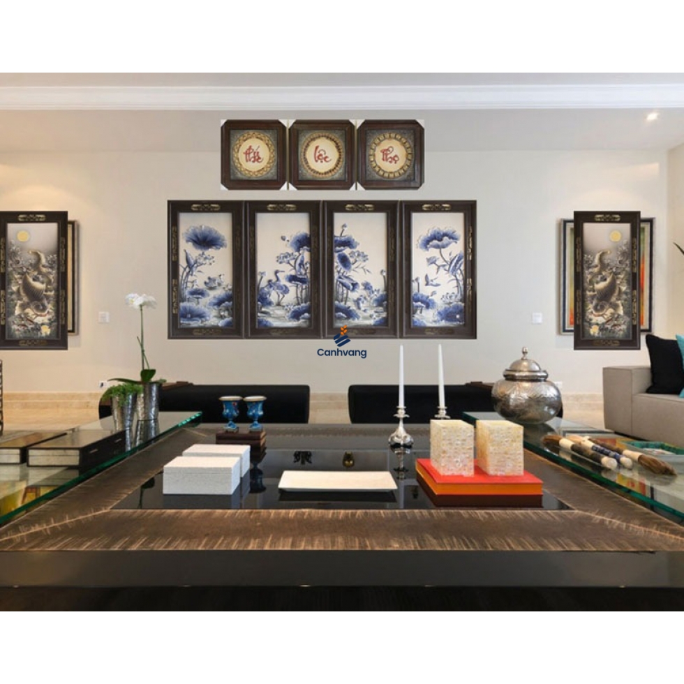 Tranh gốm sứ Sen Ngọc Đắp Nổi Số 2 – Bát Tràng