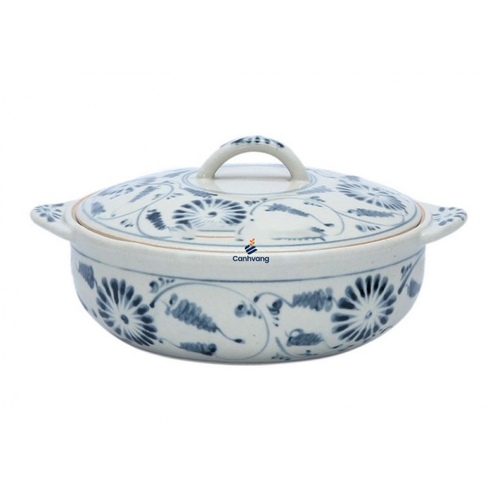 Âu sứ Đựng Cơm Men Rạn Bát Tràng Vẽ Hoa Cúc Chỉ Đen